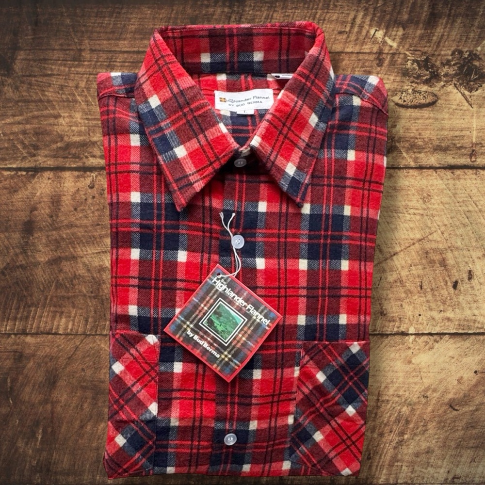 Vintage Bud Berma The Highlander Tartan Plaid Flannel Shirt in Red/Navy | LARGE